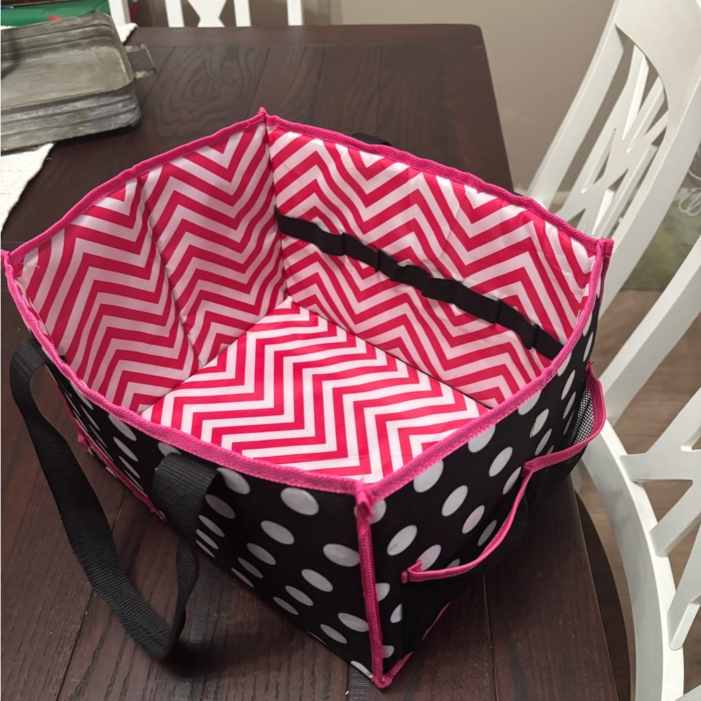 Pampered Chef Pink Chevron & Black Polka Dot Tote Organizer